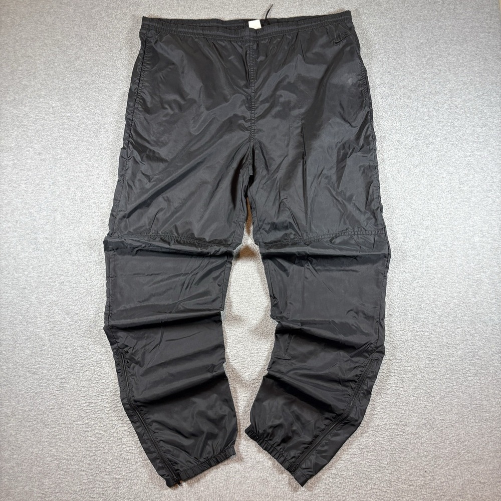 VTG 80s Nike Grey Tag Nylon Track Pants Mens XL Black Windbreaker Ankle Zip